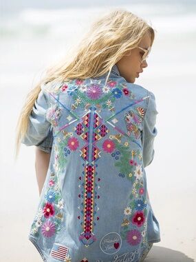 SPELL 🌹*Gypsiana* Light Blue Denim shirt with Multicolor Embroidery